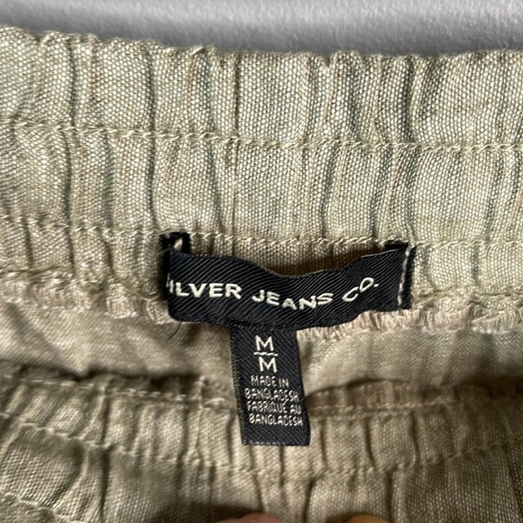 Silver Charlotte Linen Blend Cargo Joggers Olive Green High Waist Pockets Size M - Picture 8 of 12